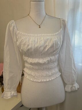 SHEIN White Square-Neck Smocked Peasant Blouse